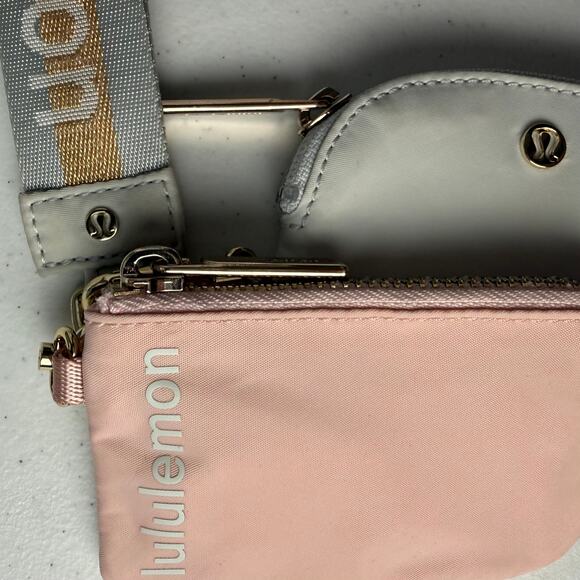 Lululemon Dual Pouch Wristlet Vapor Gold Bone Gray Pink - Picture 3 of 3